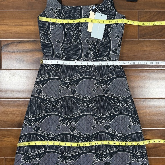 Antonio Melani x Jennifer Sumko Size 0 Black Scroll‎ Schwan Quilted Midi Dress - Picture 6 of 12